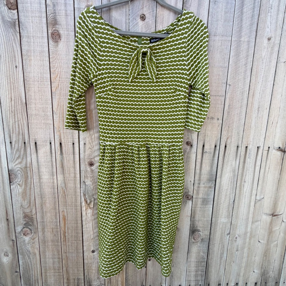 Dear Creatures XS Polka Dot Textured Dress Retro Mod Indie 60s Style Green White